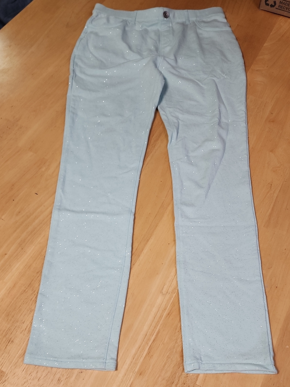 The Children's Place Girls Blue Glitter Jeggings Size 16 EUC Sparkly Pants